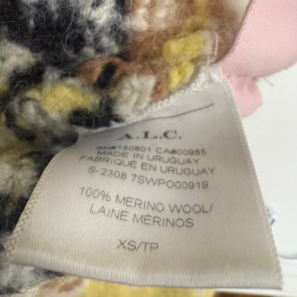 A.L.C. Womens Landry Fair Isle Nordic 100% Merino Wool Yellow Sweater XS READ - Picture 11 of 12
